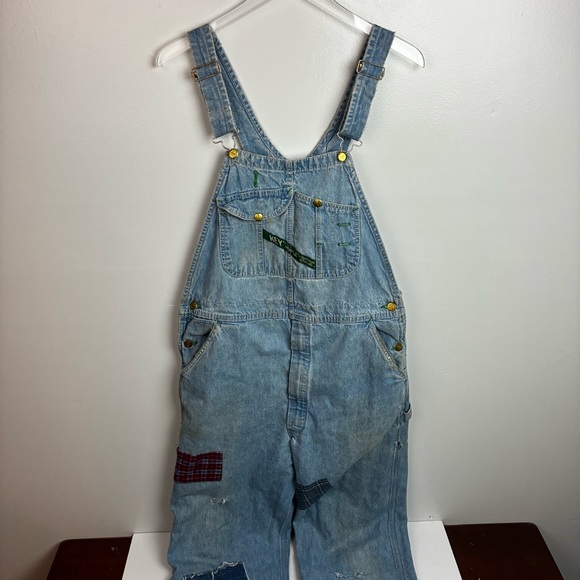 Key Imperial Vintage Distressed Overalls w/Patches - Picture 1 of 9